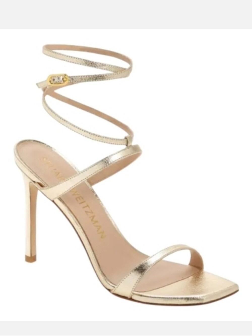 Stuart Weitzman Gold Metallic Strappy Sandal Heels Wrap Size 8.5